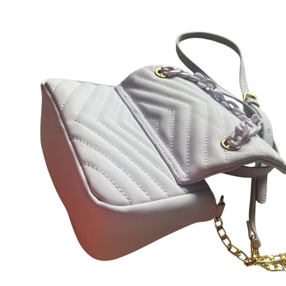 Claire's Pastel Purple Crossbody Bag with Chain Strap and Quilted Design - Picture 6 of 14